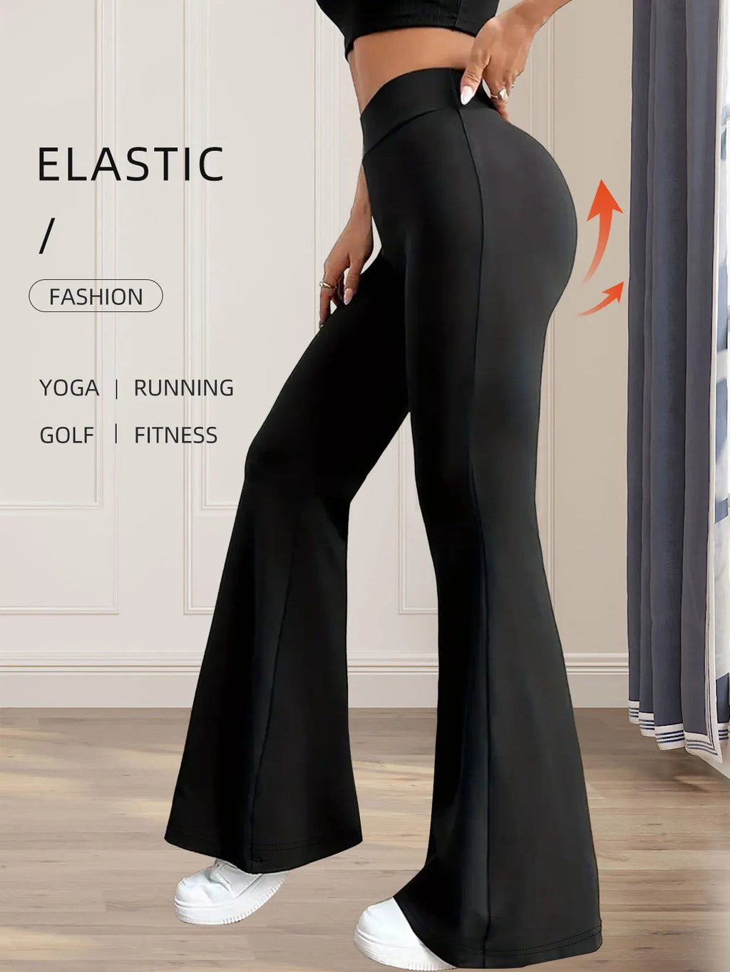 Women’s High-Waisted Stretch Flare Pants – Black