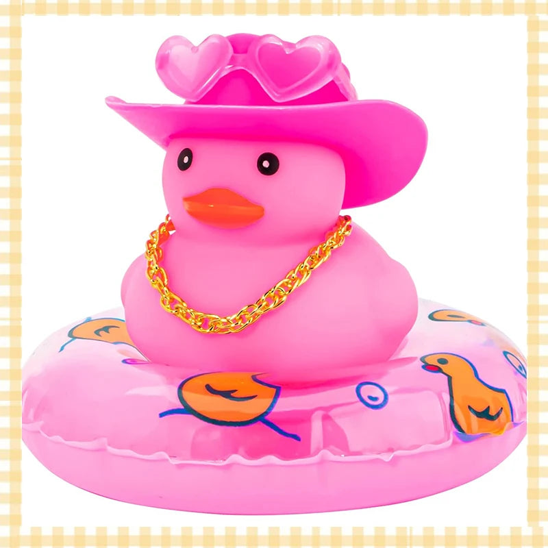 Car Rubber Duck, Coloured  Duck Decoration Dashboard with Sun Hat Swim Ring Necklace Sunglasses for Car Dashboard Decorations