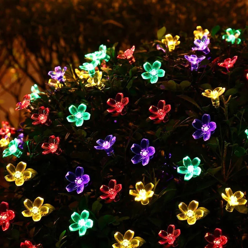 5/7/12M Solar Flower Fairy Light Strings Outdoor Illumination for Yard, Wedding Party and Household Festival Decoration