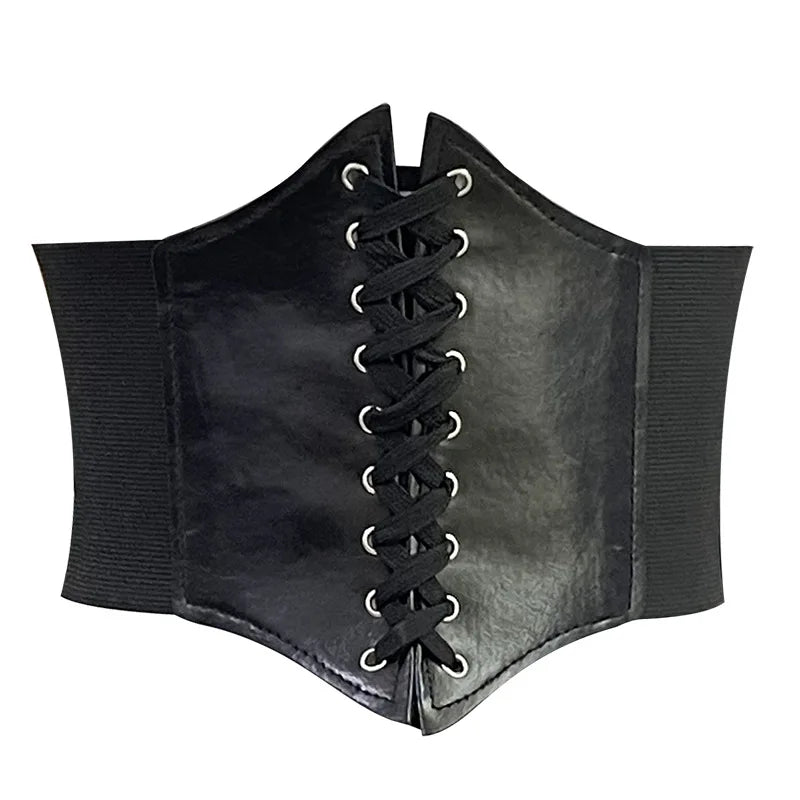 Women’s Black Lace-Up Elastic Waist Belt