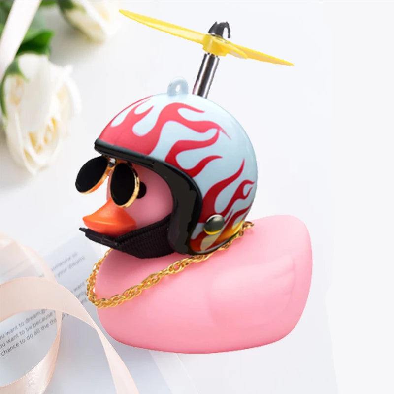 Hot Car Cute Little Pink Duck With Helmet Propeller Wind-breaking Wave-breaking Pink Bike Motorc Riding Auto Internal Decoration