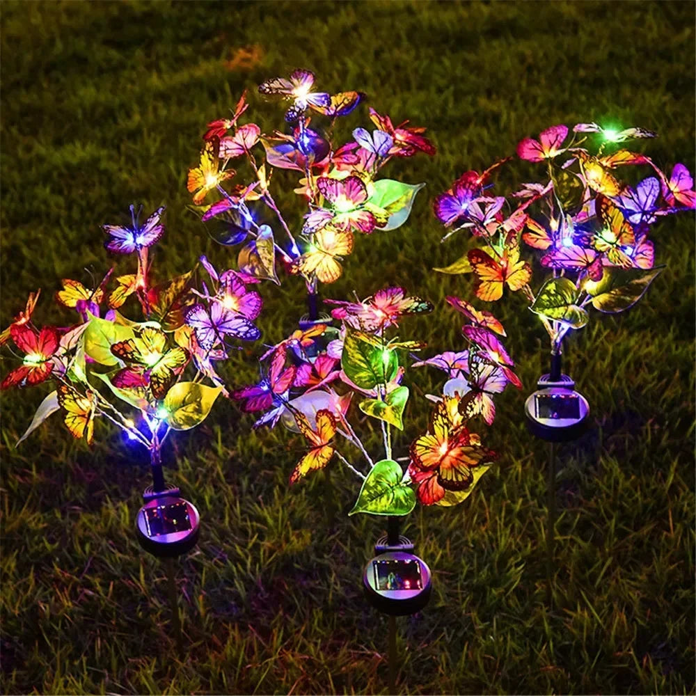 Festival Solar Outdoor Lights Butterfly Flower Garden Fairy Lights Wedding Birthday Decorations Lawn Lamp Yard Path Ornament