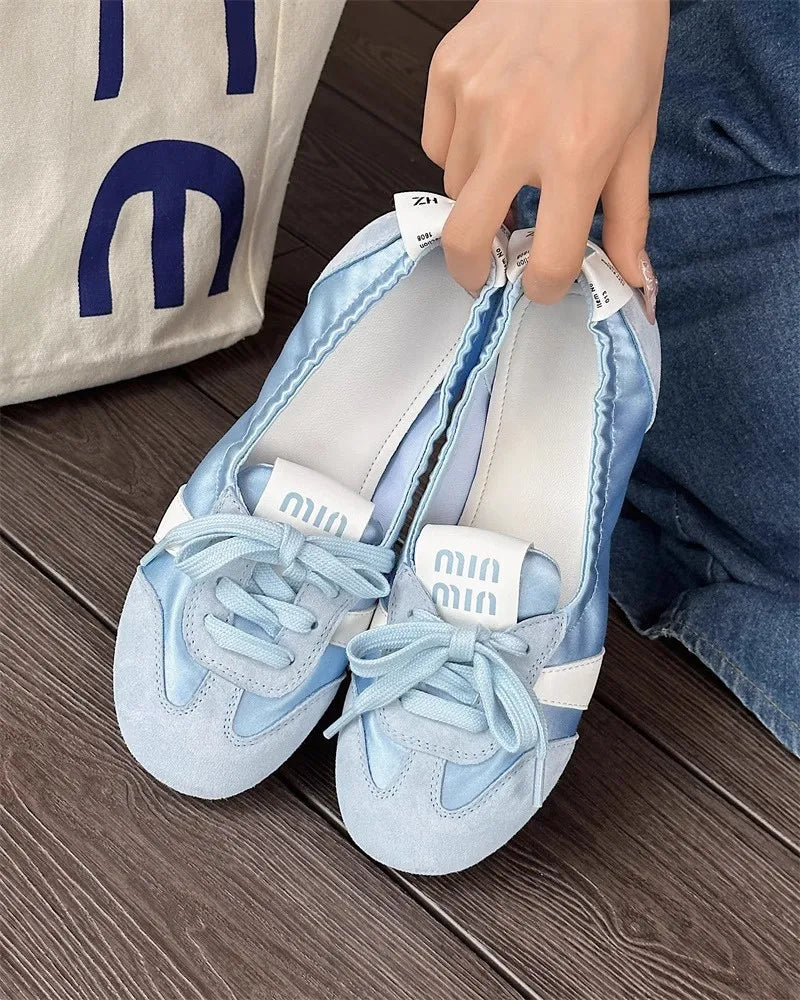 2025 New Women's Casual Sneakers Summer Cozy Shallow Ballet Flats Shoes 2025 New Women Lace Up Sport Shoes Zapatos De Mujer