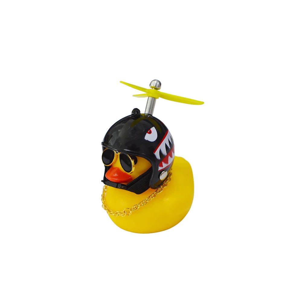 Motorcycle Cute Wind-breaking Duck Bicycle Small Yellow Duck with Helmet Airscrew Car Interior Decoration Decor Accessories
