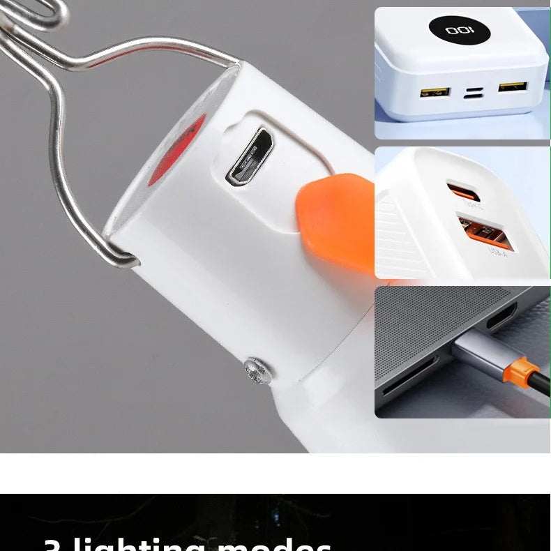 USB Rechargeable LED Bulb with Hook Portable Emergency Light for Outdoor Camping Fishing Hiking Security