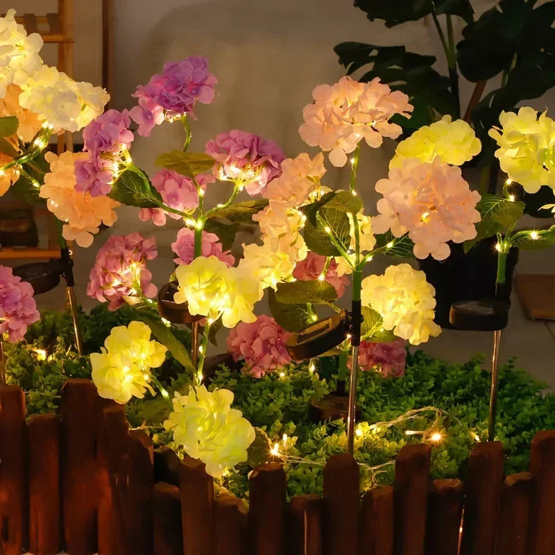 Solcellsdriven Hortensia Blomsterbelysning för Uteplatsdekoration, LED-simulering Blomsterbelysning, Solladdad Gräslampa för Trädgårdsdekor