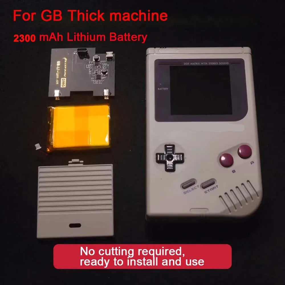 High Capacity 2300mAH Rechargeable Lithium Battery USB-C for Game boy Thick Machine for GB DMG Highligh