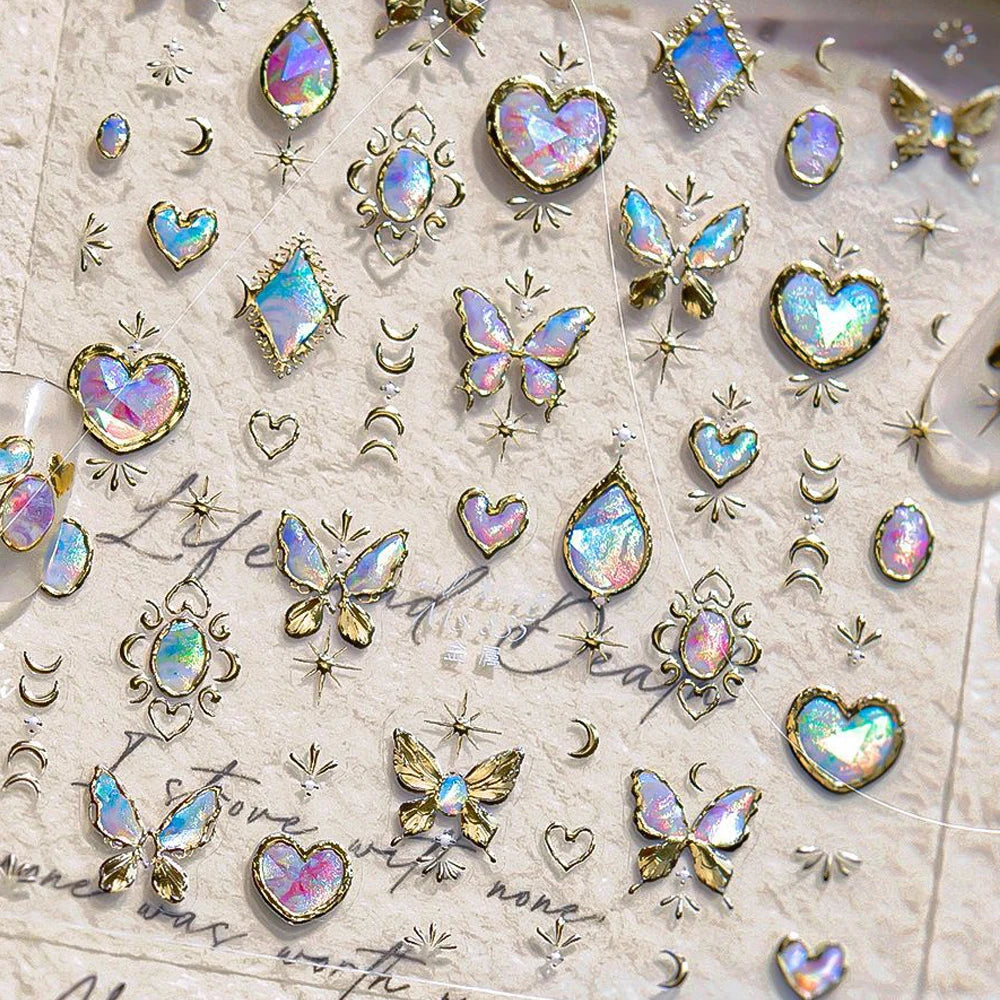 5D Luxury Nail Art Stickers – Gold Gemstone & Courtly Pattern Manicure Decals