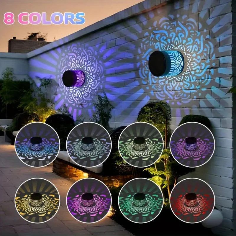 1/4pcs Solar Powered Flower Wall Lamp Sunflower Design Mandala Pattern Outdoor Waterproof Garden Decor for Fence Patio