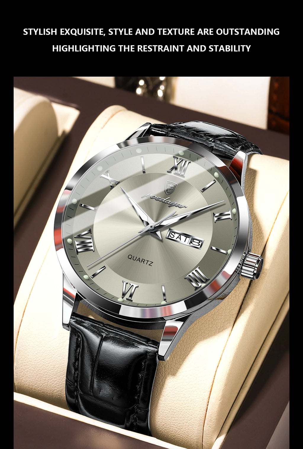 POEDAGAR 978-D Men’s Day-Date Dress Watch