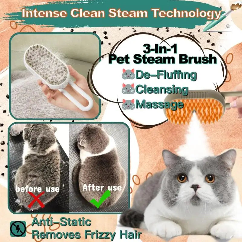 Pet Steam Brush – Cat & Dog Deshedding & Grooming Tool