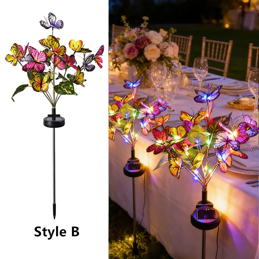 Festival Solar Outdoor Lights Butterfly Flower Garden Fairy Lights Wedding Birthday Decorations Lawn Lamp Yard Path Ornament