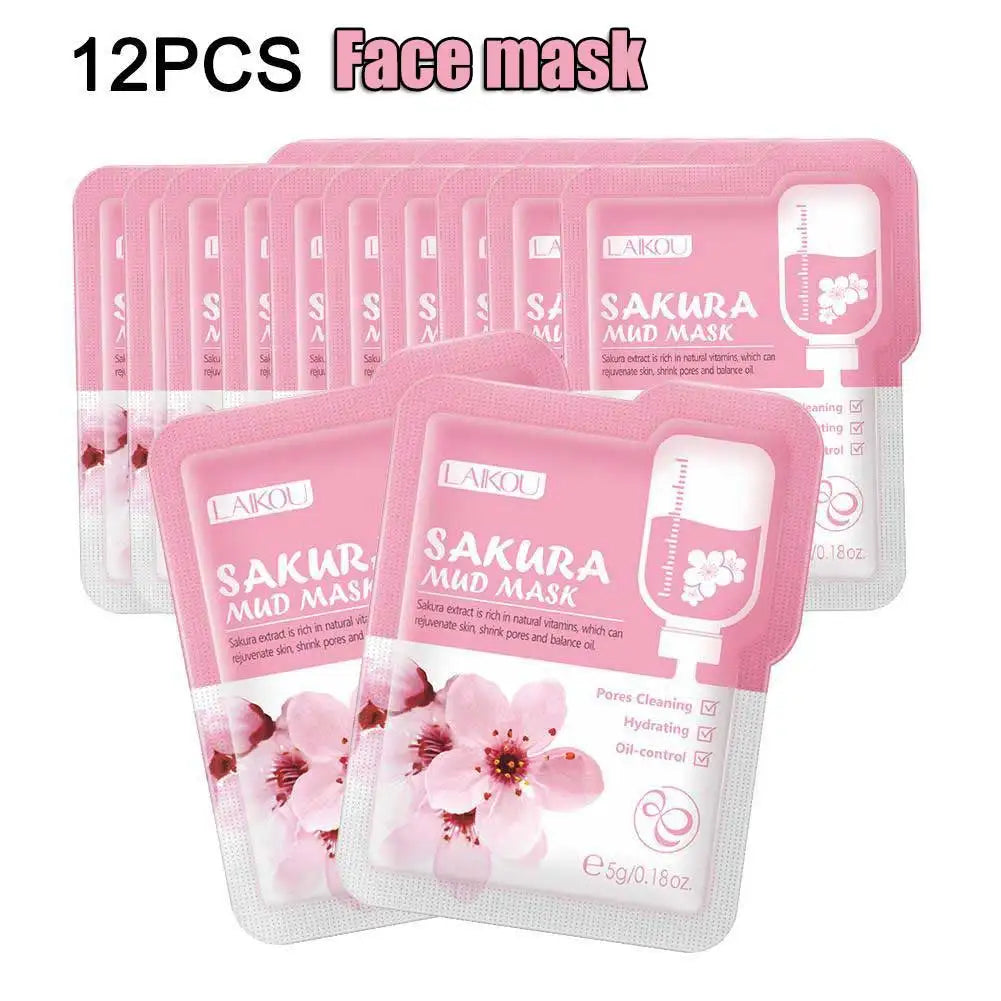 Sakura Clay Mud Face Mask – 12pc Set, Brightening, Deep Cleansing & Hydrating, All Skin Types