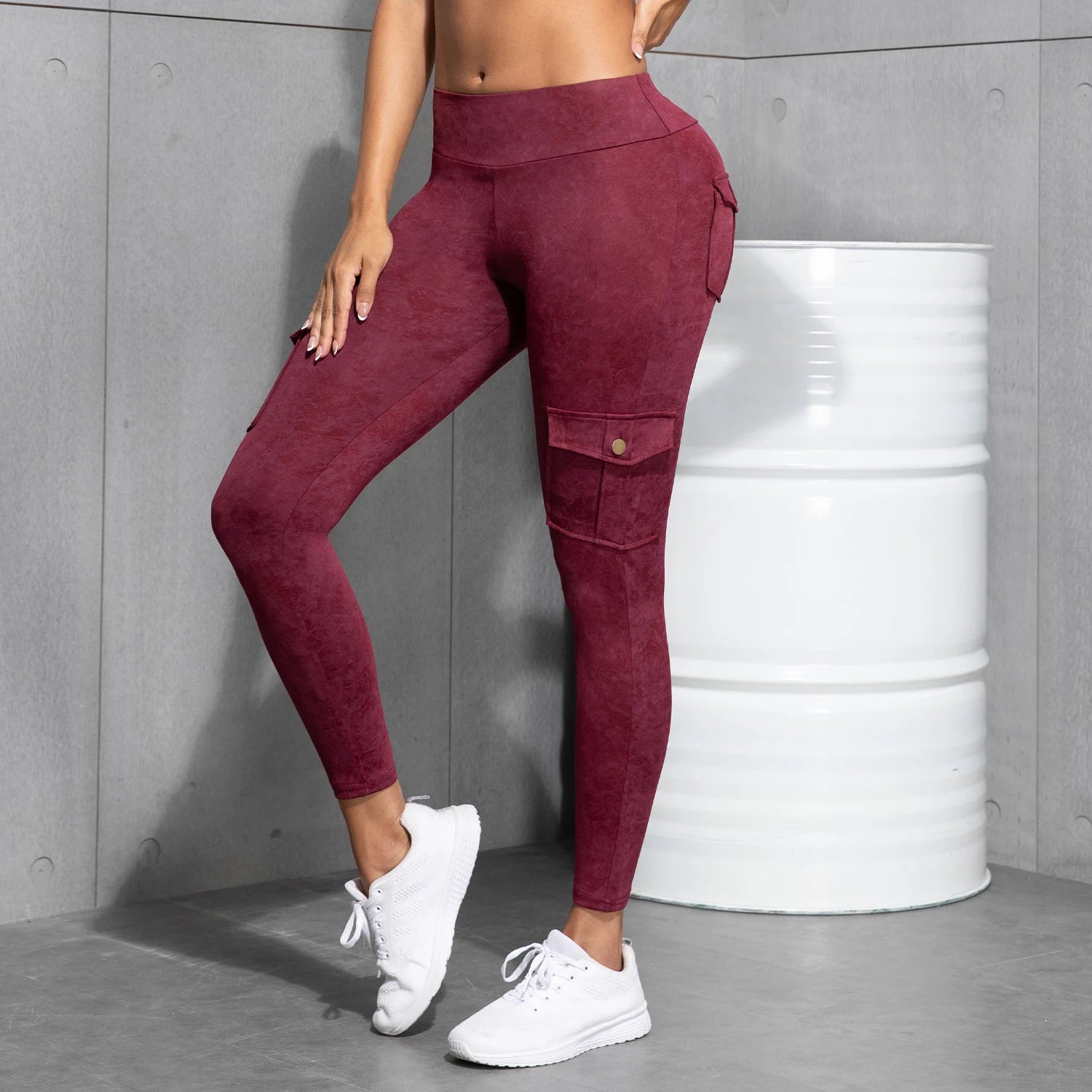 Women High Waist Yoga Gym Cargo Pocket Pant Fashion Tummy Control Athletic Pants Skinny Stretch Streetwear Sport Leggings