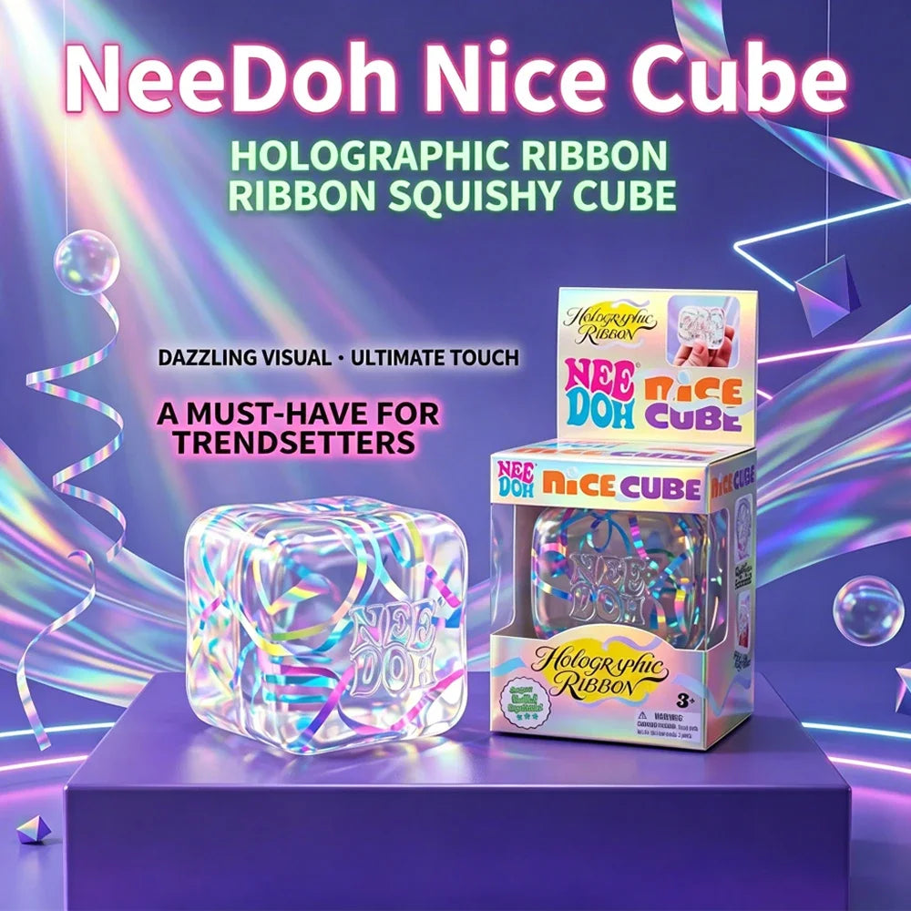 Holographic Ribbon Squeeze Fidget Cube