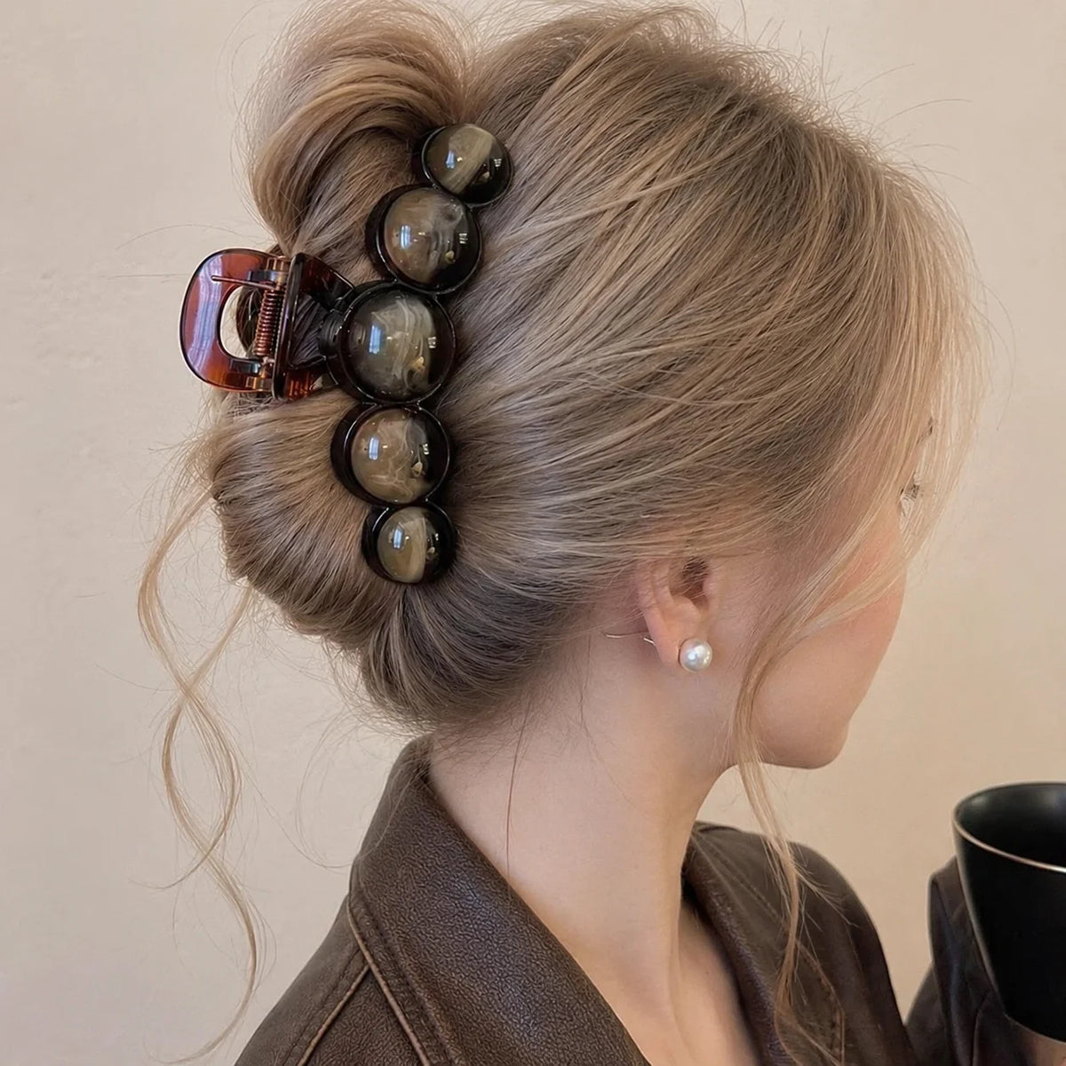 Vintage Beaded Hair Claw Clip – 11cm Large Acrylic French Claw, Gradient Bubble Ball Design for Women