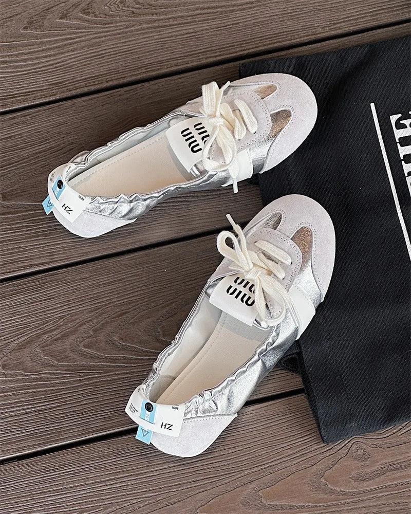 2025 New Women's Casual Sneakers Summer Cozy Shallow Ballet Flats Shoes 2025 New Women Lace Up Sport Shoes Zapatos De Mujer