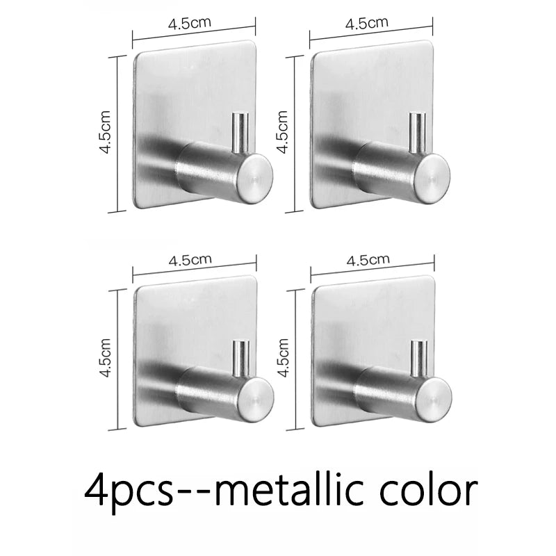 Adhesive Stainless Steel Wall Hooks – Single & 4-Pack Options