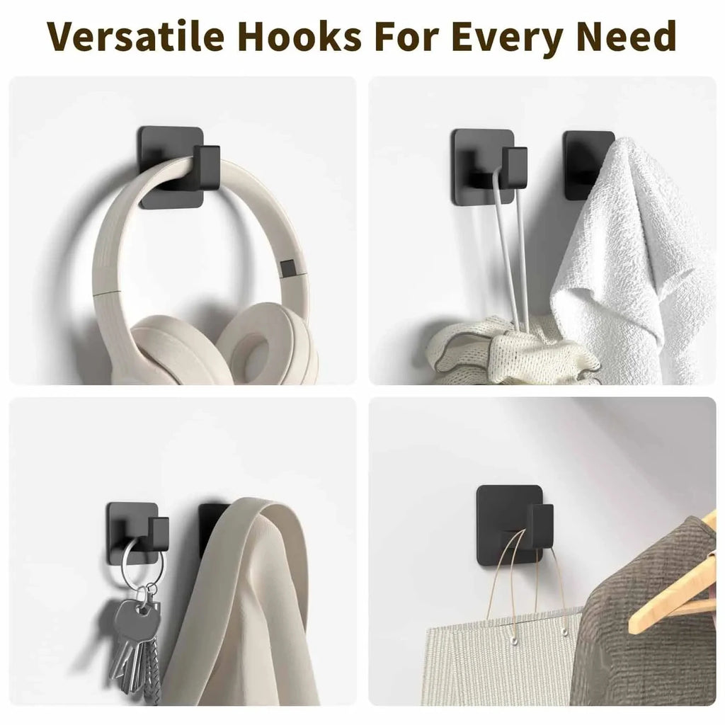 Black Aluminum Adhesive Wall Hooks – 1–4 Piece Options