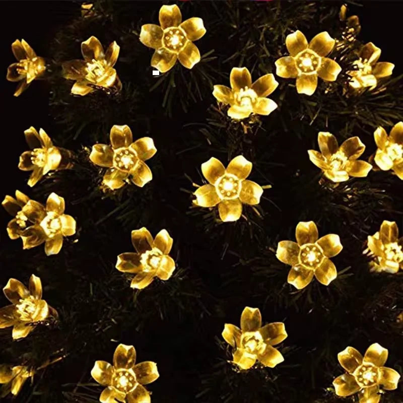 5/7/12M Solcellsdriven Blomsterljusslinga Party Trädgårdsdekoration Jul Fairy LED Ljusslinga Utomhusbelysning för Bröllop Hem