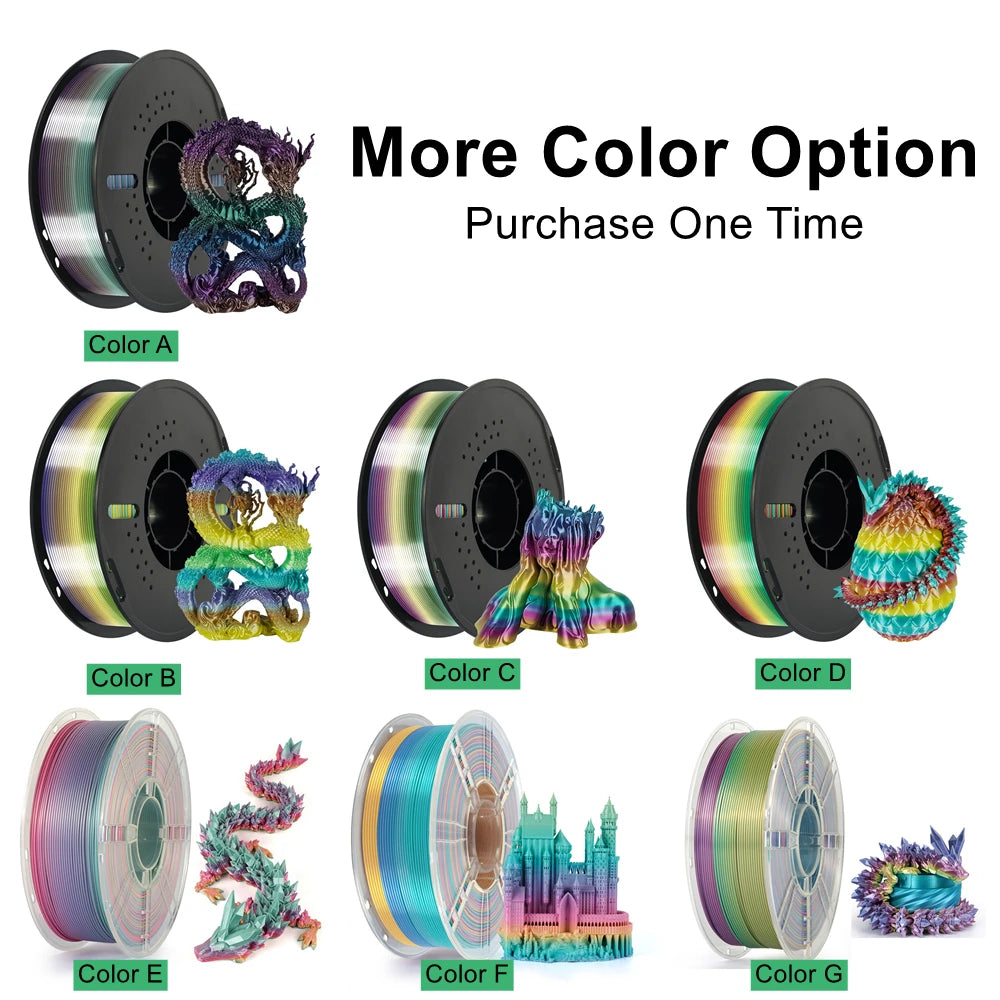 KINGROON Rainbow Silk PLA Filament – 1.75 mm, 2.2 lb (1 kg)