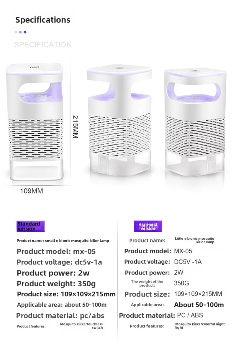 Mosquito Killer Lamp Electronic LED Light Trap USB Fly Bug Mosquito Repeller Upgraded Inhalation Fly Killer Ultra Quiet for Home