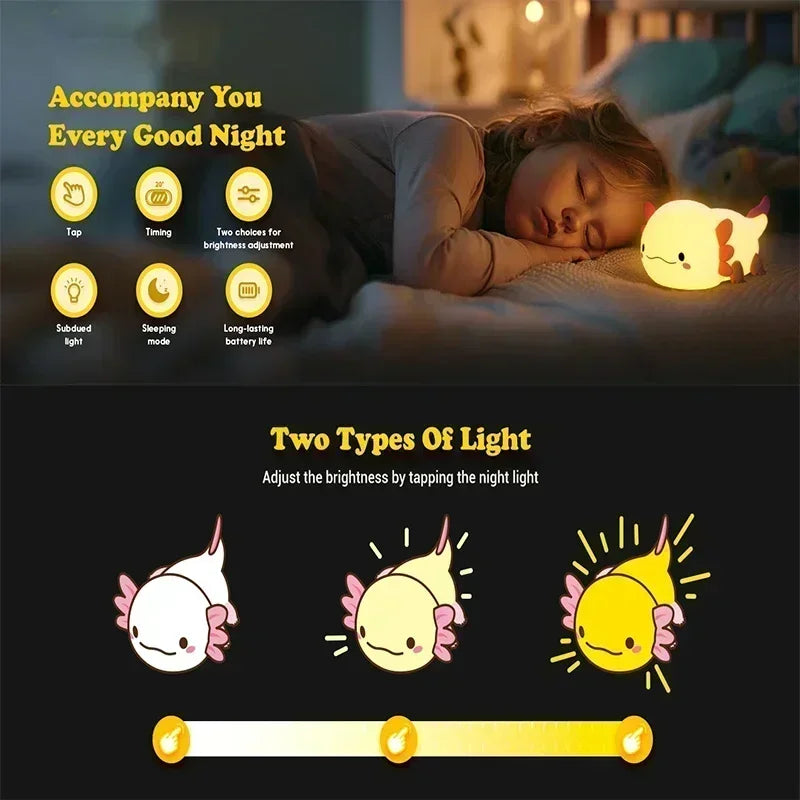 Rechargeable Axolotl Night Light with Touch Control