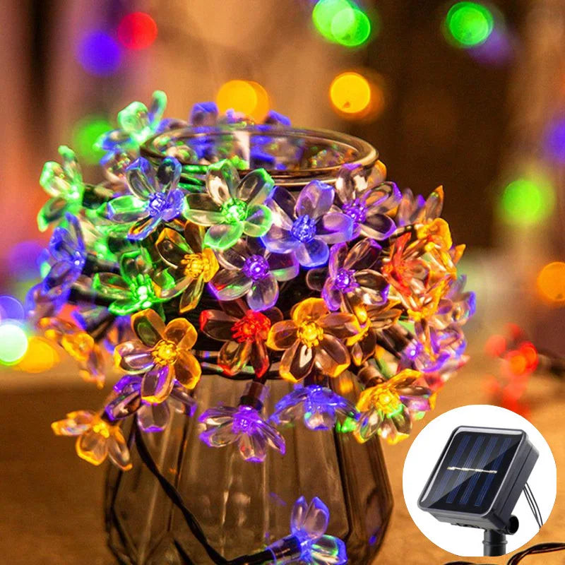 Solar Cherry Blossom String Lights – Sakura Fairy LED Garland for Garden, Wedding & Outdoor Decor (5M/7M/12M)