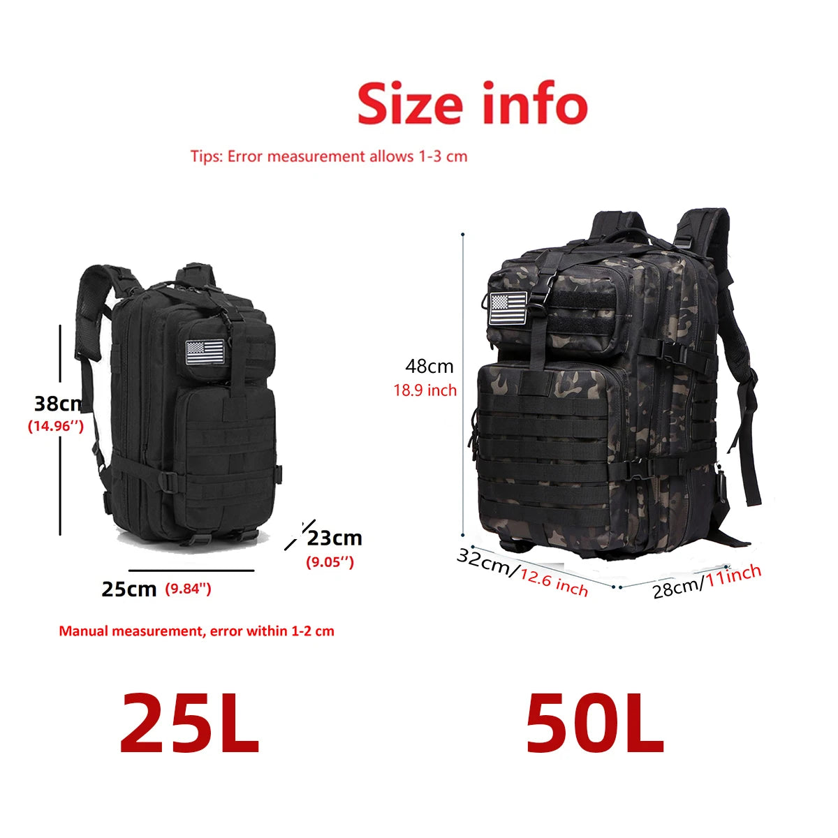 Tactical Backpack with MOLLE Webbing – 25L or 50L