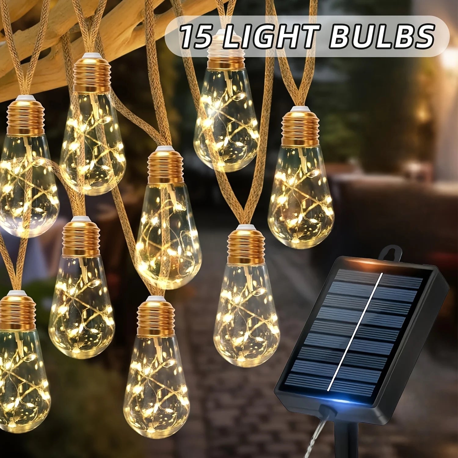 Solar Outdoor String Lights, Fairy String Lights 15/10 Bulbs, 8 Modes Courtyards Gardens, Parties, Camping Christmas Decorations