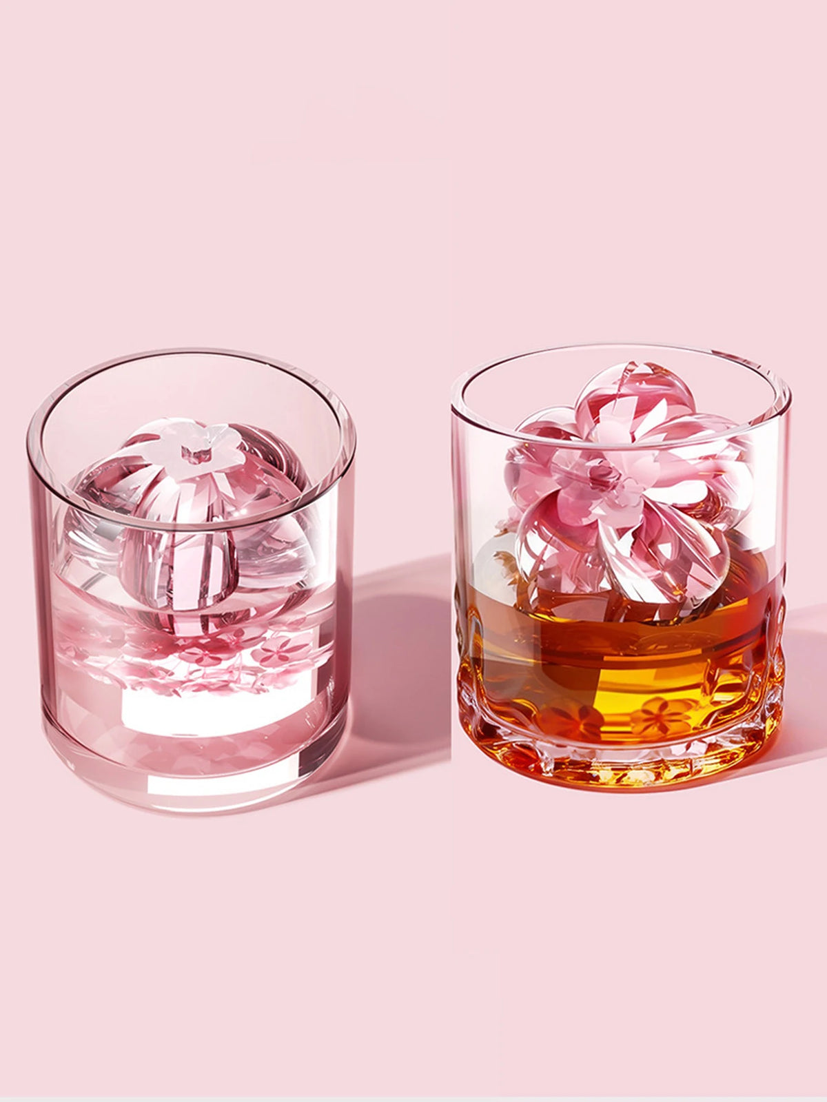 Cherry Blossom Ice Ball Mold – Slow-Melting Floral Ice Sphere Maker for Cocktails, Whiskey & Bar Drinks, Stackable