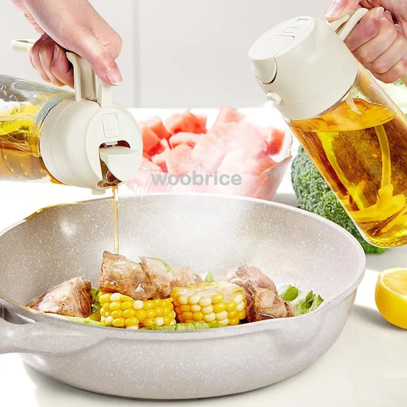 2-in-1 Cooking Oil Sprayer & Pourer – Bottle or Brush Options