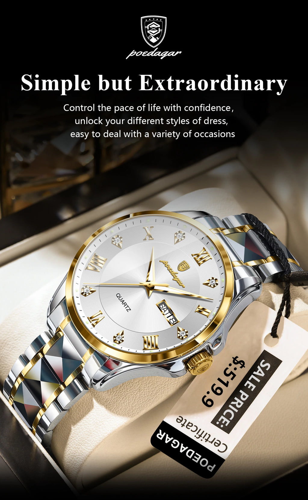 POEDAGAR 883 Men’s Day-Date Quartz Watch