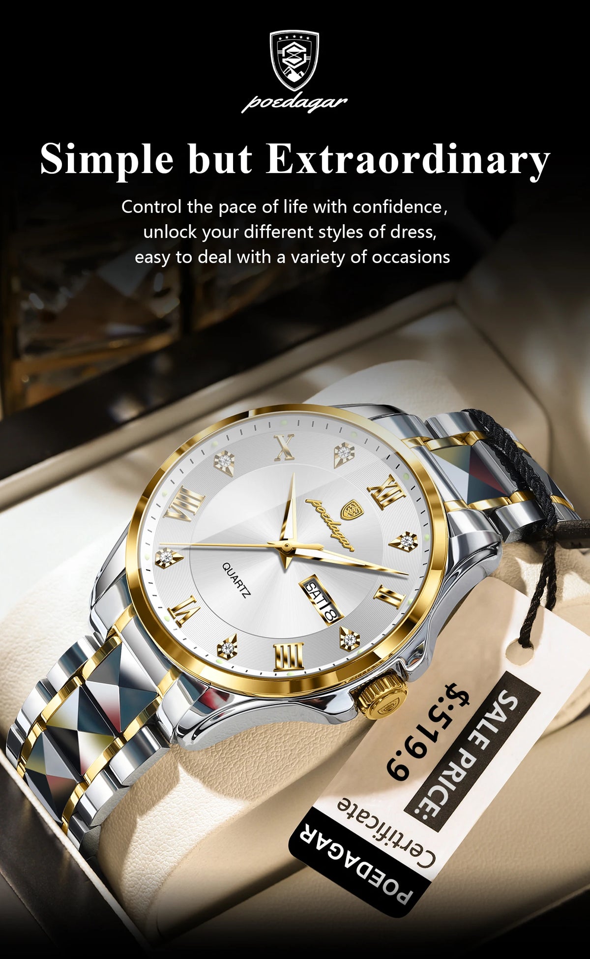 POEDAGAR 883 Men’s Day-Date Quartz Watch