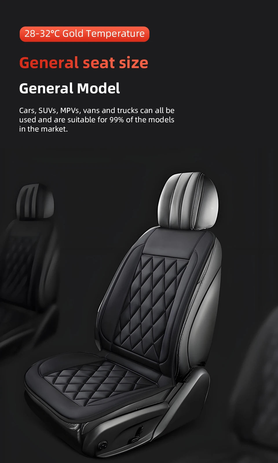 12V Heated Car Seat Cushion – Quilted, 2 Heat Settings
