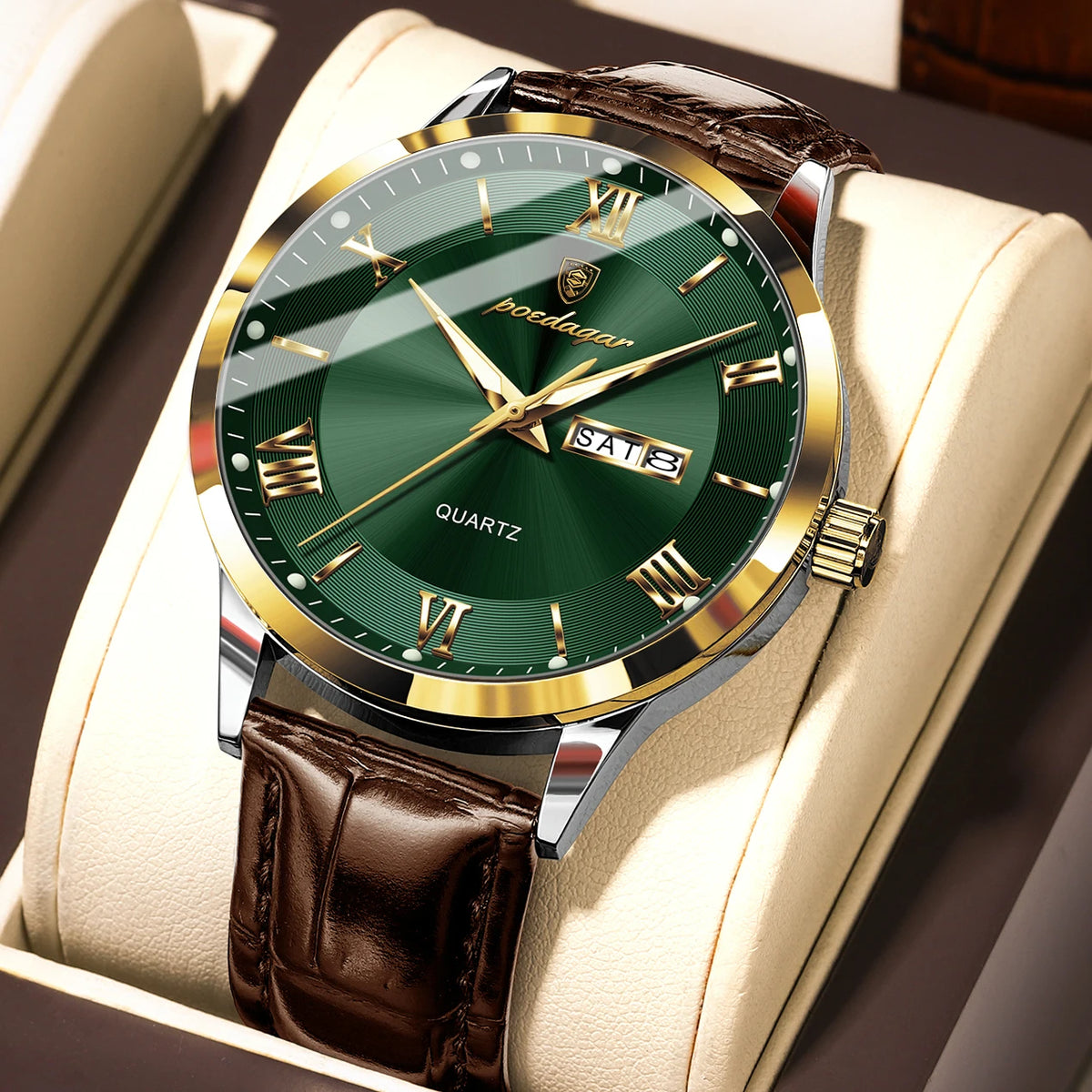 POEDAGAR 978-D Men’s Day-Date Dress Watch