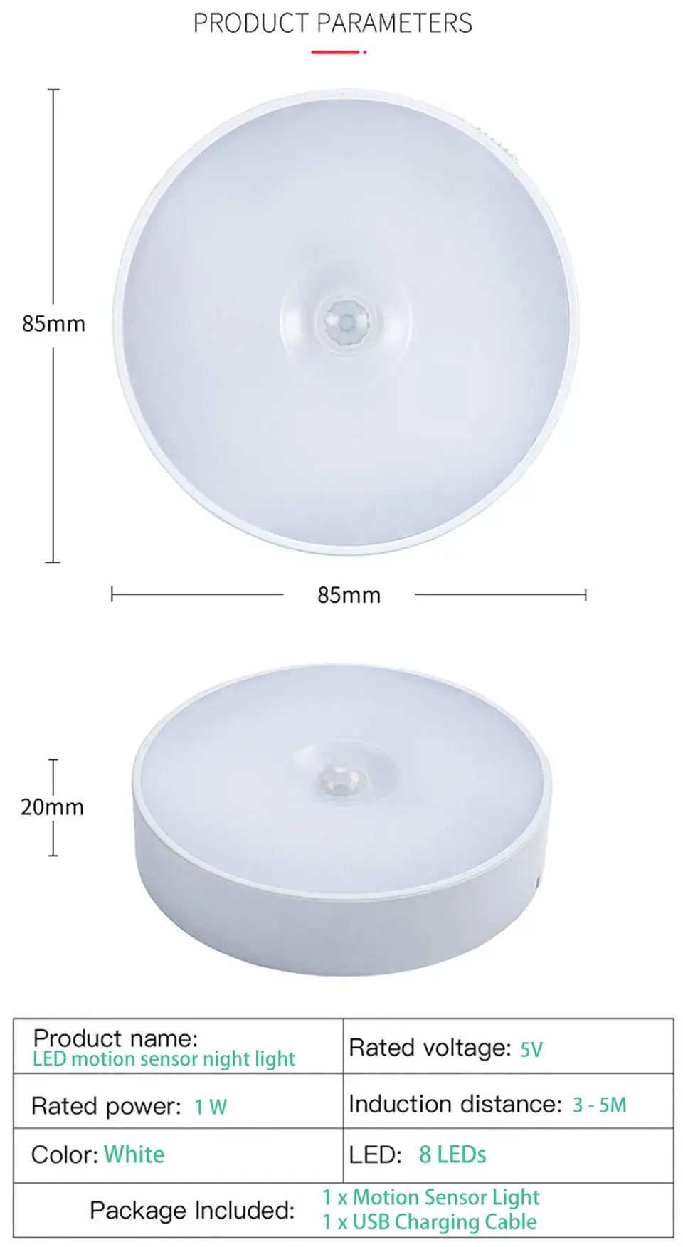 Rechargeable Round Motion-Sensor LED Night Light