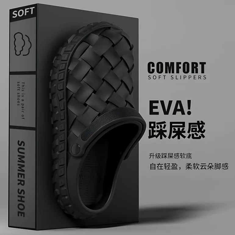 Men EVA Clogs Summer Woven Design Lightweight Soft Sole Non Slip Garden Shoes Breathable Slip On Casual Outdoor Beach Sandals
