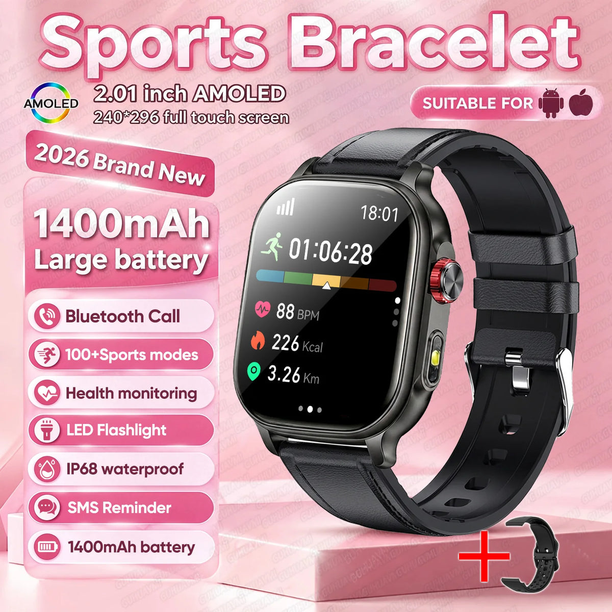 Bluetooth Calling Smartwatch with LED Flashlight