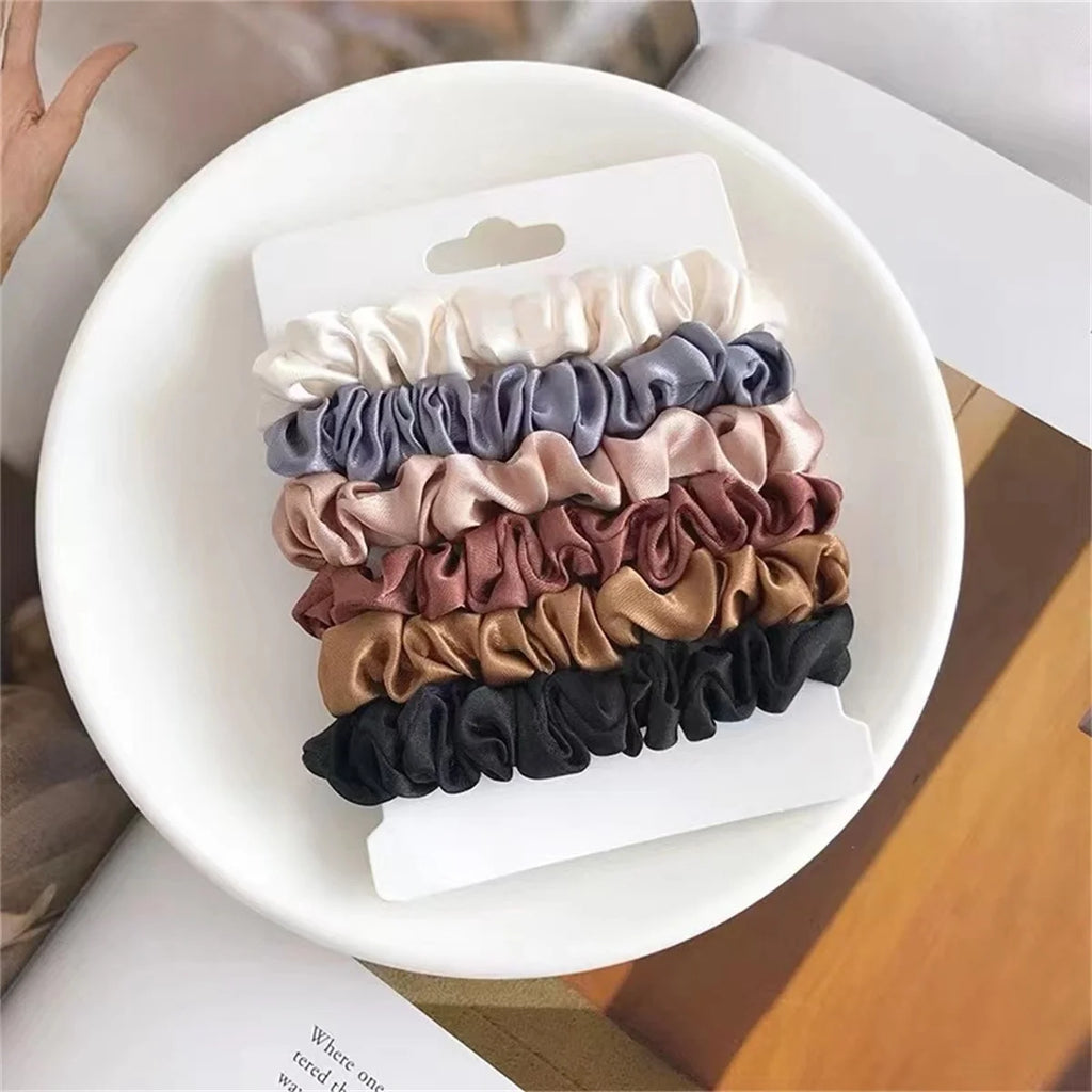 Satin-Finish Hair Scrunchies – 6-Piece Neutral Set