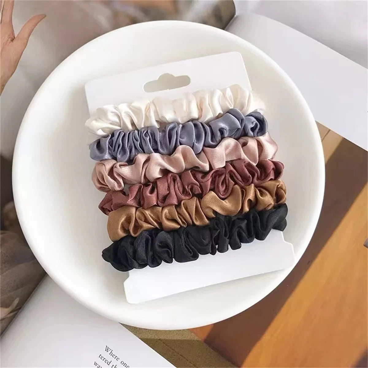 Satin-Finish Hair Scrunchies – 6-Piece Neutral Set