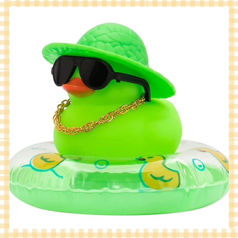 Car Rubber Duck, Coloured  Duck Decoration Dashboard with Sun Hat Swim Ring Necklace Sunglasses for Car Dashboard Decorations