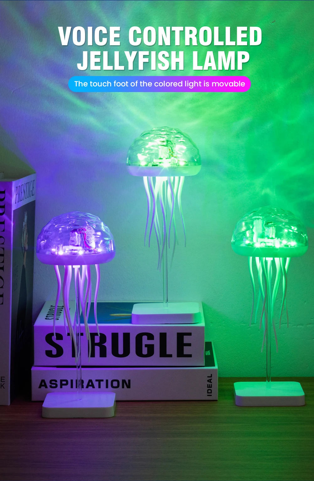 Jellyfish Cartoon LED Nihgt Light Voice Control Gradient Cute Rotating Jellyfish Hanging Bedside Lamp RGB Table Lamps Room Decor