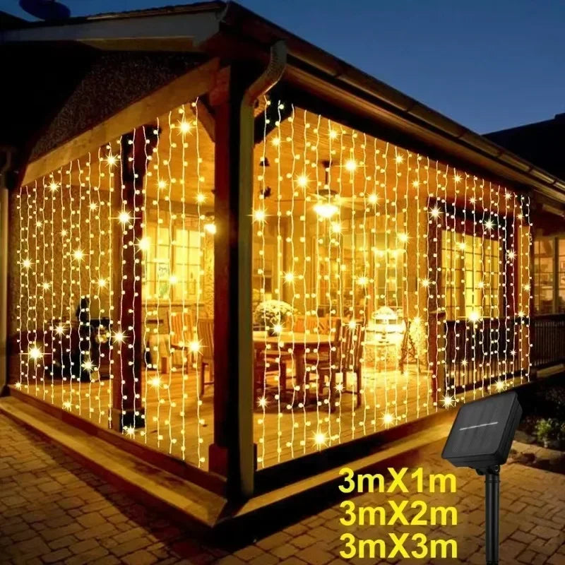 Solar Curtain String Lights 3x3M 300LED Fairy Holiday Decorations Christmas Birthday  for Party Garden Home Wedding Decoration