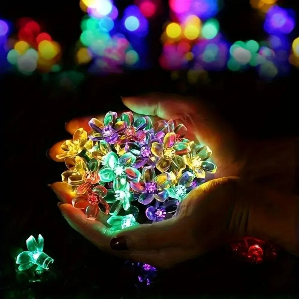 Solar Cherry Blossom Outdoor String Lights, Floral LED Fairy Lights for Yard Tree, Balcony, Backyard Landscape Festival Decor