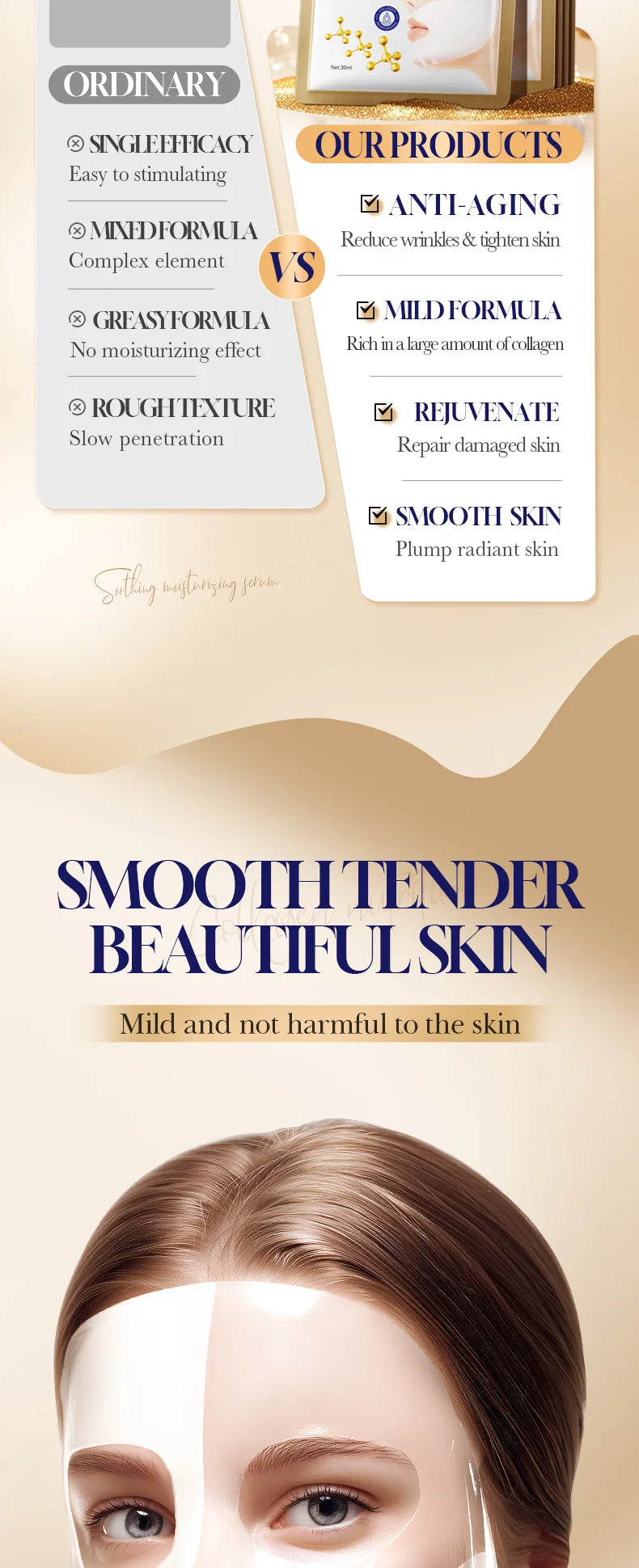 Korean Collagen Anti Wrinkle Facial Mask Fade Fine Lines Anti Aging Firm Skin Moisturizing Brightening Skincare Mask