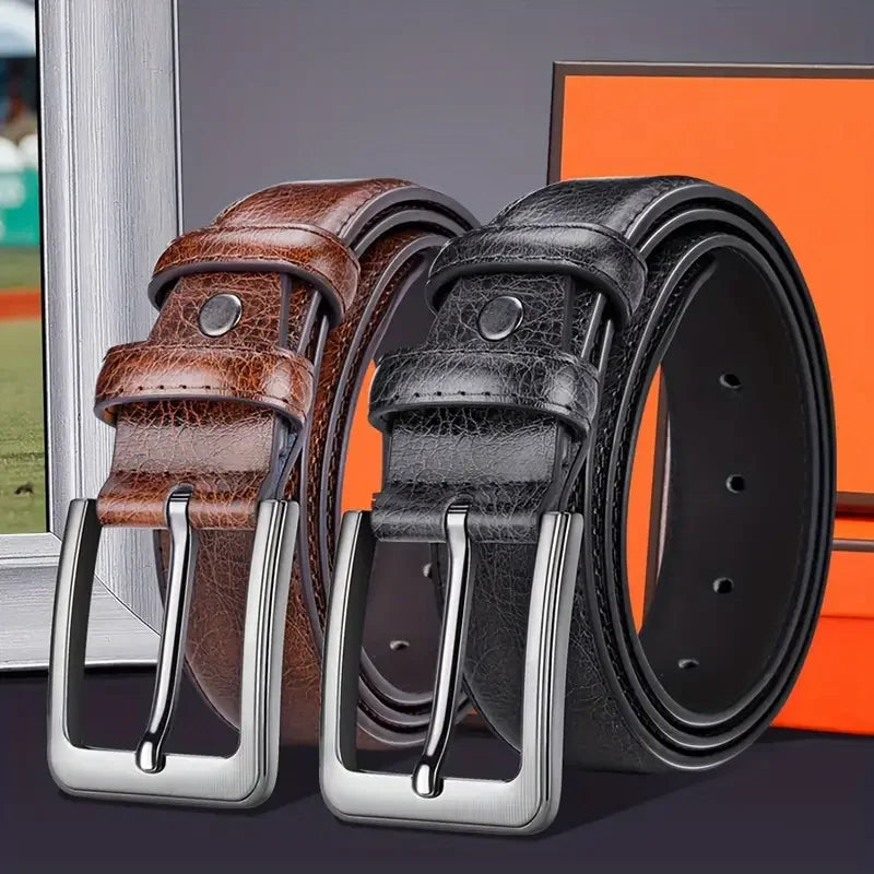 Men’s Textured Casual Belt with Metal Buckle