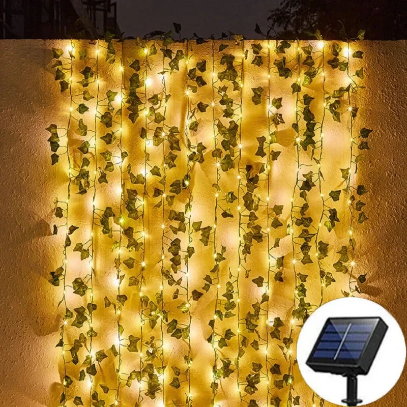 Solar String Light Artificial Leaf Flower Light Garland Decoration Outdoor Room Curtain Lamp Wedding Party Garden Solar Light