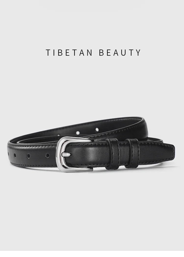 Women’s Slim Faux Leather Belt with Classic Buckle