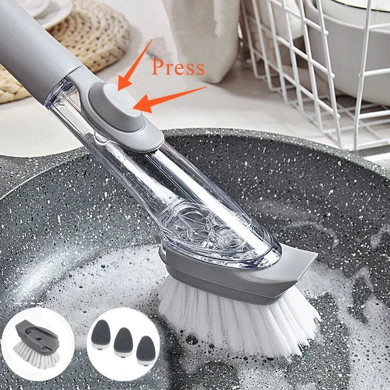 Soap-Dispensing Dish Brush with Scraper